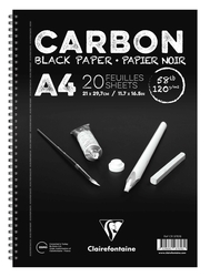 Clairefontaine - Carbon Siyah Çizim Bloğu A4 120gr 20 Yaprak Yandan Spiralli