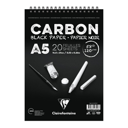 Clairefontaine - Carbon Siyah Çizim Bloğu A5 120gr 20 Yaprak Üstten Spiralli
