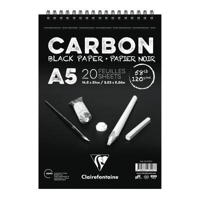 Carbon Siyah Çizim Bloğu A5 120gr 20 Yaprak Üstten Spiralli