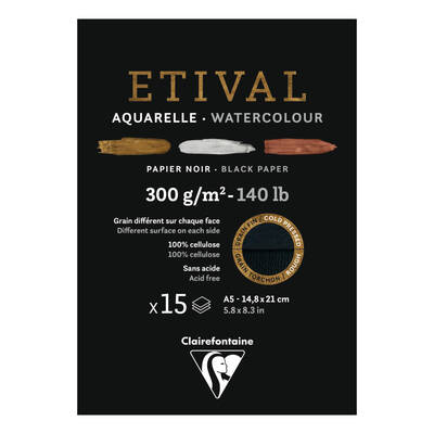 Etival Dokulu ColdPress Suluboya Bloğu A5 300gr Siyah