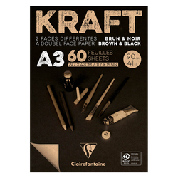 Clairefontaine - Kraft Çizim Bloğu A3 90gr 60 Yaprak Kahve+Siyah