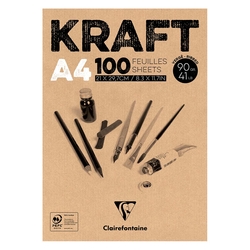 Clairefontaine - Kraft Çizim Bloğu A4 90gr 100 Yaprak Üstten Yapışkanlı