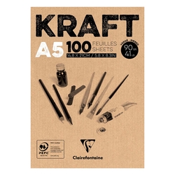 Clairefontaine - Kraft Çizim Bloğu A5 90gr 100 Yaprak Üstten Yapışkanlı