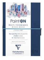 Clairefontaine - Paint-On Karışık Teknik Defter Beyaz A5 250gr 32 Yaprak Mavi Kapak