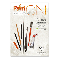 Clairefontaine - Paint-On Karışık Teknik Blok Beyaz A4 250gr 40 Yaprak