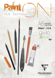 Clairefontaine - Paint-On Karışık Teknik Blok Beyaz A5 250gr 40 Yaprak