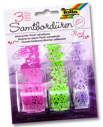Folia - Folia Kadife Bordür Yapışkanlı Set Çiçek 3 rulo