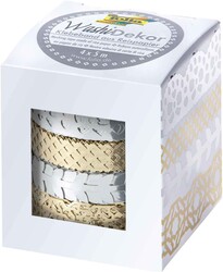 Folia - Dantel Bordür Washi Tape 4lü Set Gümüş ve Altın Renk