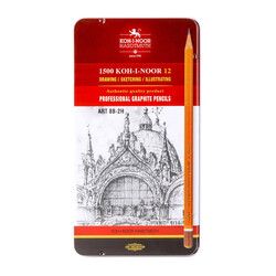 Koh-i Noor - 8B-2H Grafit Dereceli Kalem Seti 12li Metal Kutu