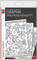 Marabu - Marabu Colouring Card Set Graphix 350gr 12 Adet