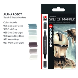 Marabu - Sketch Marker Graphix Set Alpha Robot 6Renk