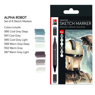 Sketch Marker Graphix Set Alpha Robot 6Renk