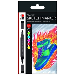 Marabu - Sketch Marker Graphix Set Heat 6 Renk