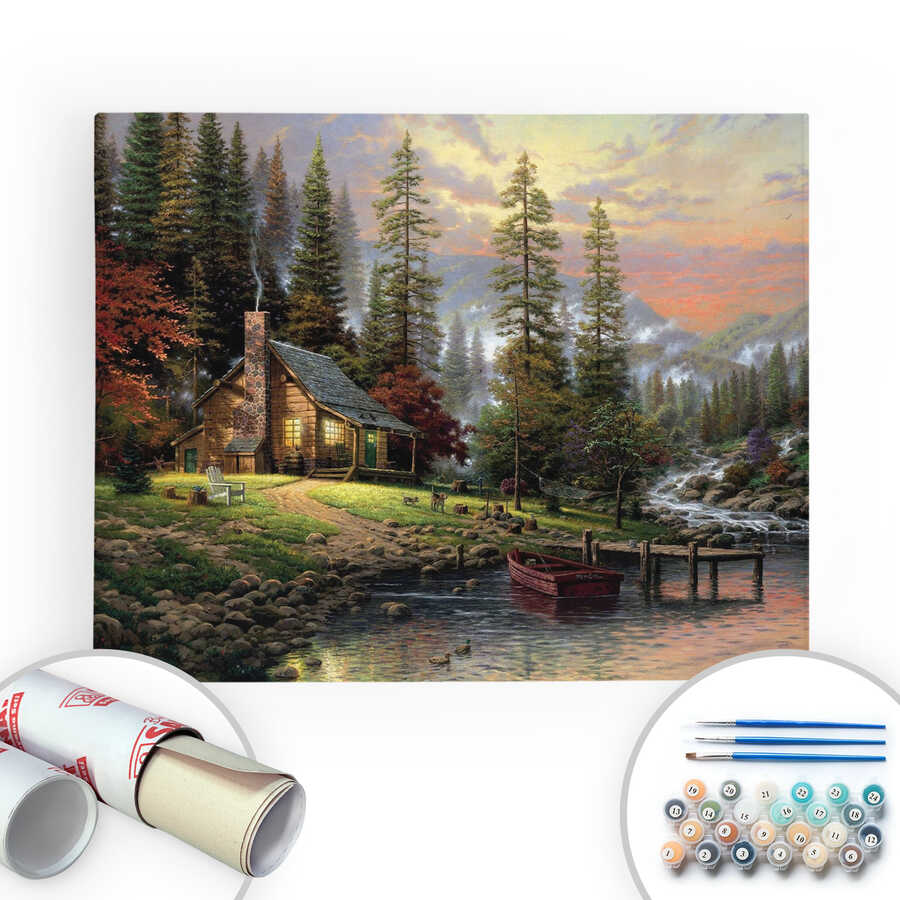 Orman Evi Tuval Uzerine Sayilarla Boyama Seti 40x50cm Sayilarla Boyama Bir Kutu Sanat