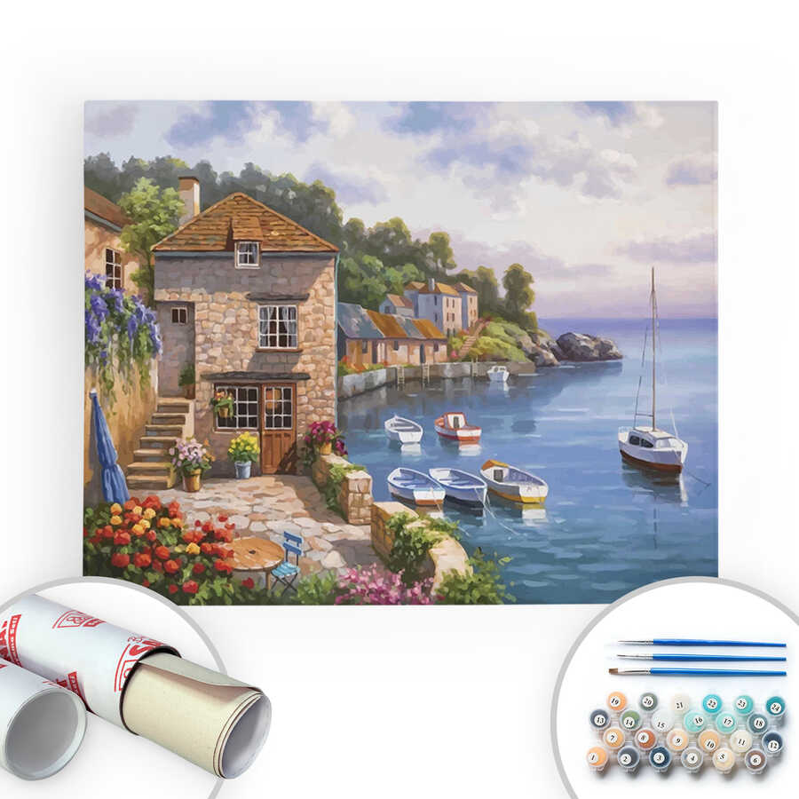 Sahil Kasabasi Tuval Uzerine Sayilarla Boyama Seti 40x50cm Sayilarla Boyama Bir Kutu Sanat